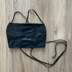Black patent crop top with open back